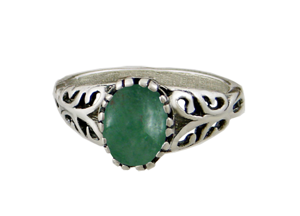 Sterling Silver Filigree Ring With Jade Size 7